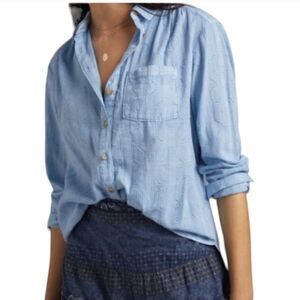 Pilcro The Theresa Lace-Up Buttondown Shirt Top Blue Coastal Cowgirl Sz Medium